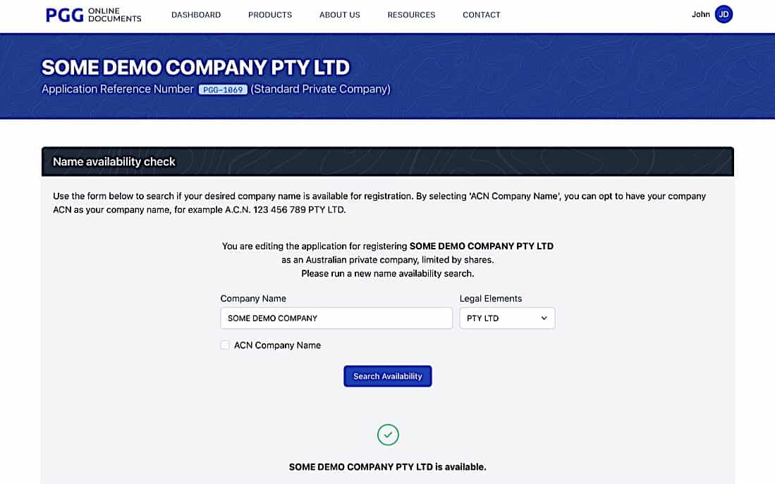 Company Registration - General Details 1 screen