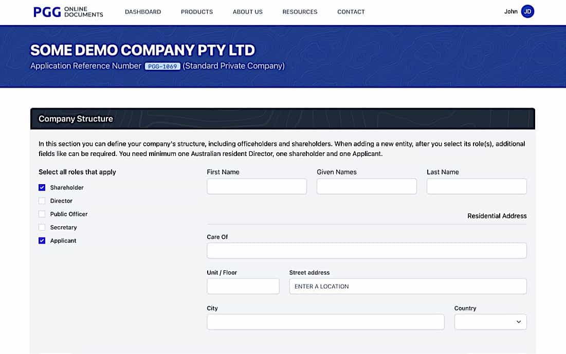 Company Registration - Company Structure 2 screen
